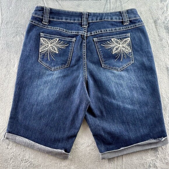 Christopher & Banks Rhinestone Jean Shorts Sz 6 Blue Pockets Flowers Cuffed EUC - Picture 14 of 14